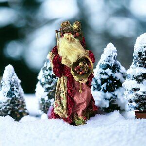 Traditions Santa Claus Centerpiece 18” Table Top Tree Topper Velvet Robe Basket